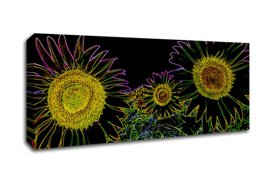 Abstract Neon Floral 36 canvas art featuring vibrant neon colors and floral patterns, mounted on a sturdy box frame.