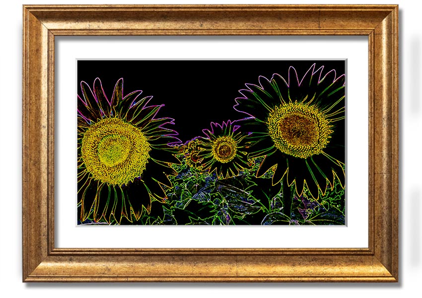 Abstract Neon Floral 36 framed print featuring vibrant floral patterns in neon colors, available in various frame options.