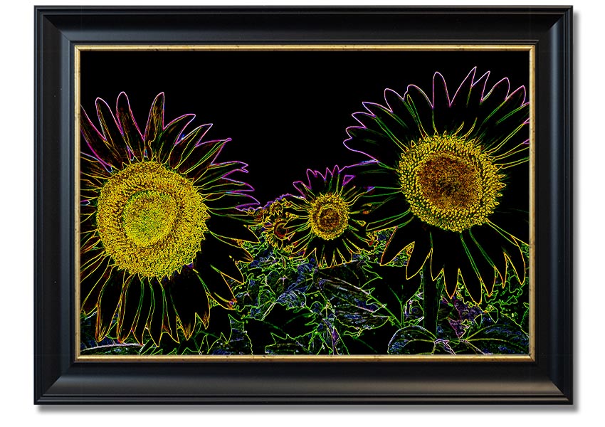 Abstract Neon Floral 36 framed print featuring vibrant floral patterns in neon colors, available in various frame options.