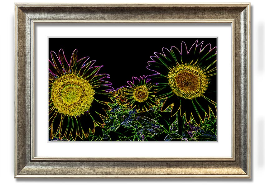 Abstract Neon Floral 36 framed print featuring vibrant floral patterns in neon colors, available in various frame options.