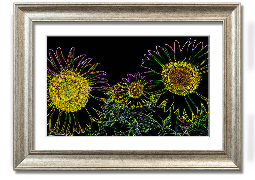Abstract Neon Floral 36 framed print featuring vibrant floral patterns in neon colors, available in various frame options.