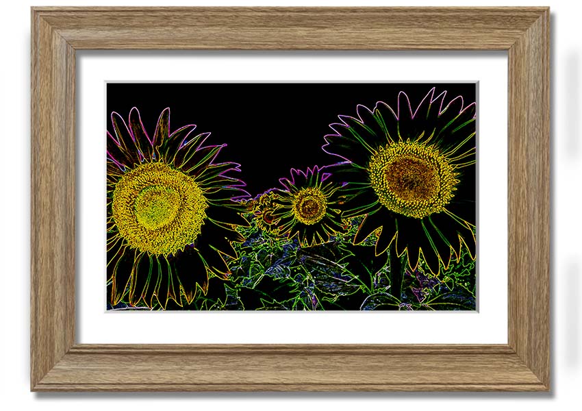 Abstract Neon Floral 36 framed print featuring vibrant floral patterns in neon colors, available in various frame options.