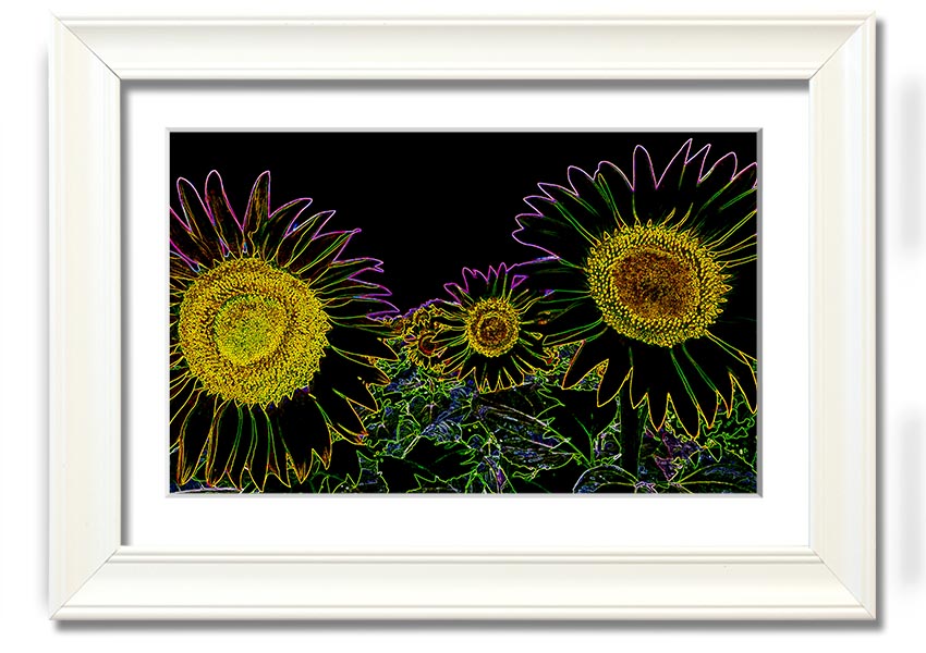 Abstract Neon Floral 36 framed print featuring vibrant floral patterns in neon colors, available in various frame options.