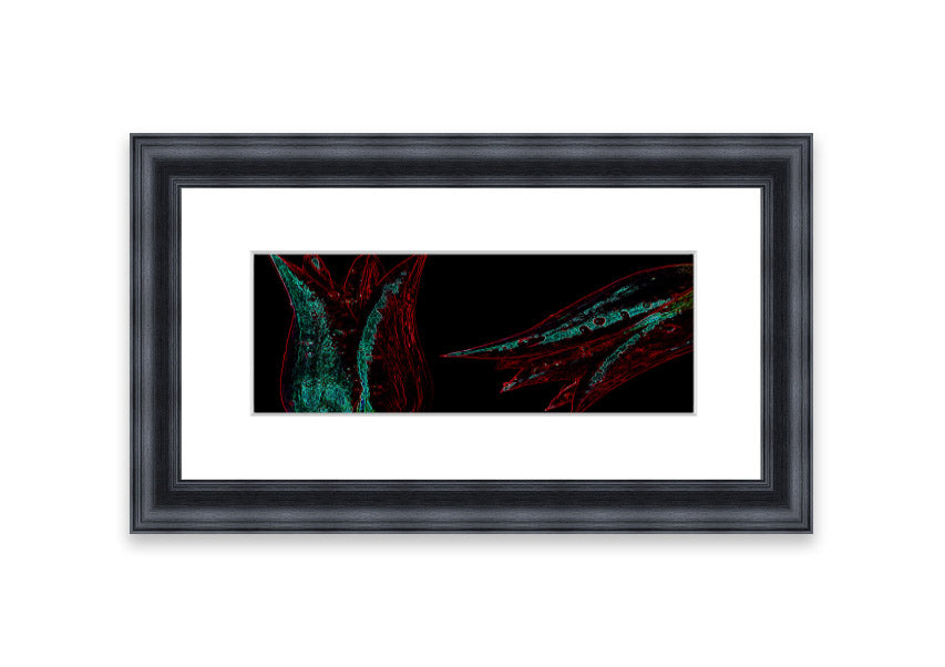 Abstract Neon Floral 37 framed print featuring vibrant colors and floral patterns, ready to hang.