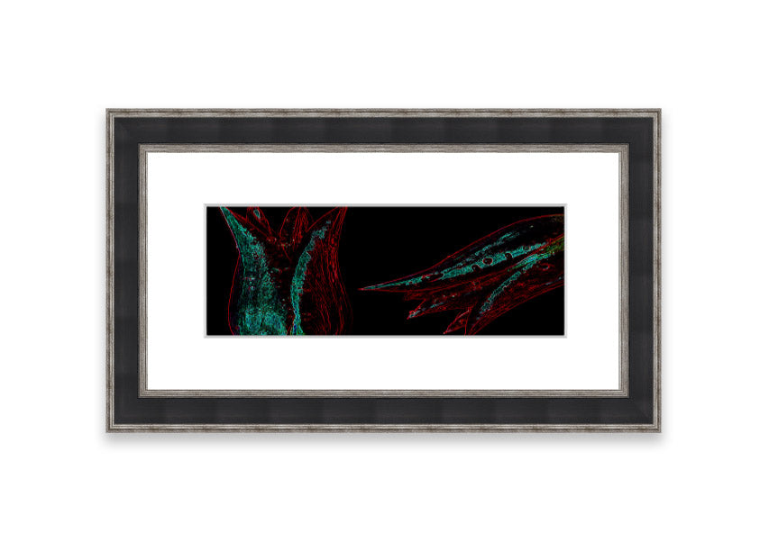 Abstract Neon Floral 37 framed print featuring vibrant colors and floral patterns, ready to hang.