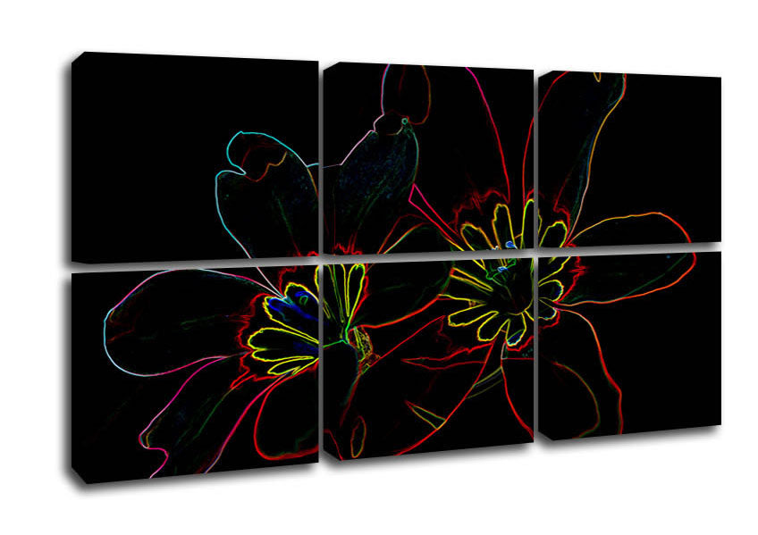 Abstract Neon Floral 38 canvas art featuring vibrant neon colors and floral patterns, mounted on a sturdy box frame.