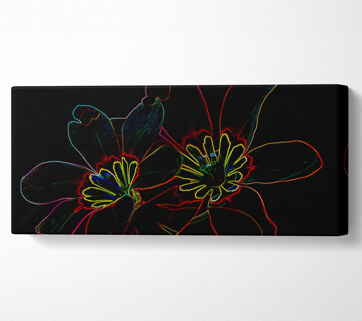 Abstract Neon Floral 38 canvas art featuring vibrant neon colors and floral patterns, mounted on a sturdy box frame.