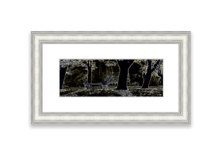 A vibrant framed print of Abstract Neon Landscape 01 featuring colorful abstract designs, ready to hang.