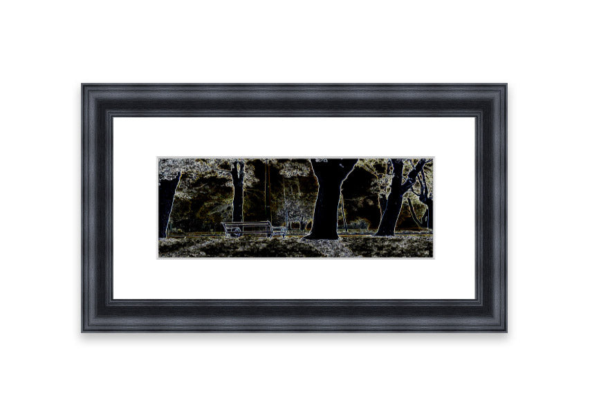 A vibrant framed print of Abstract Neon Landscape 01 featuring colorful abstract designs, ready to hang.