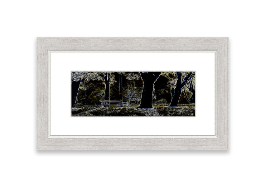 A vibrant framed print of Abstract Neon Landscape 01 featuring colorful abstract designs, ready to hang.