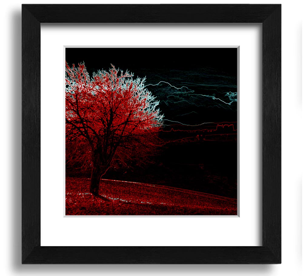 Abstract Neon Landscape 04 square framed print showcasing vibrant neon colors in an abstract design, ready to hang.