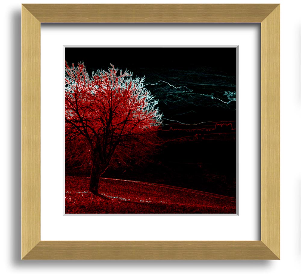 Abstract Neon Landscape 04 square framed print showcasing vibrant neon colors in an abstract design, ready to hang.