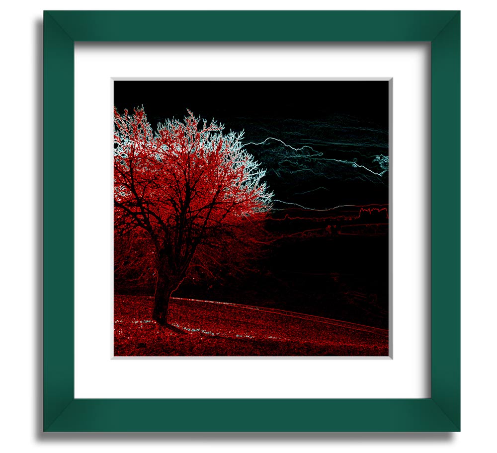 Abstract Neon Landscape 04 square framed print showcasing vibrant neon colors in an abstract design, ready to hang.