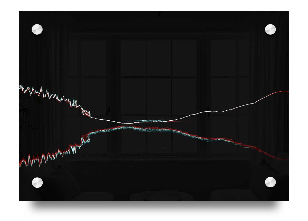 Abstract Neon Landscape 05 acrylic print showcasing vibrant neon colors on 5mm thick acrylic glass, ready to hang.