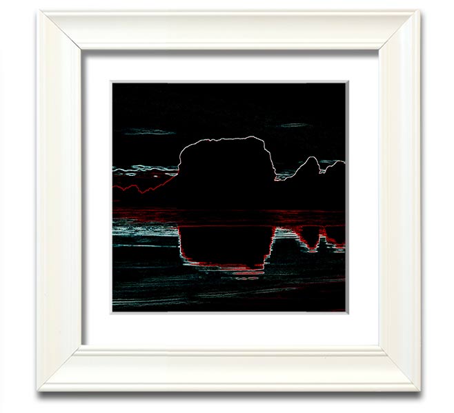 Abstract Neon Landscape 06 square framed print showcasing vibrant neon colors, handmade in the UK, ready to hang.