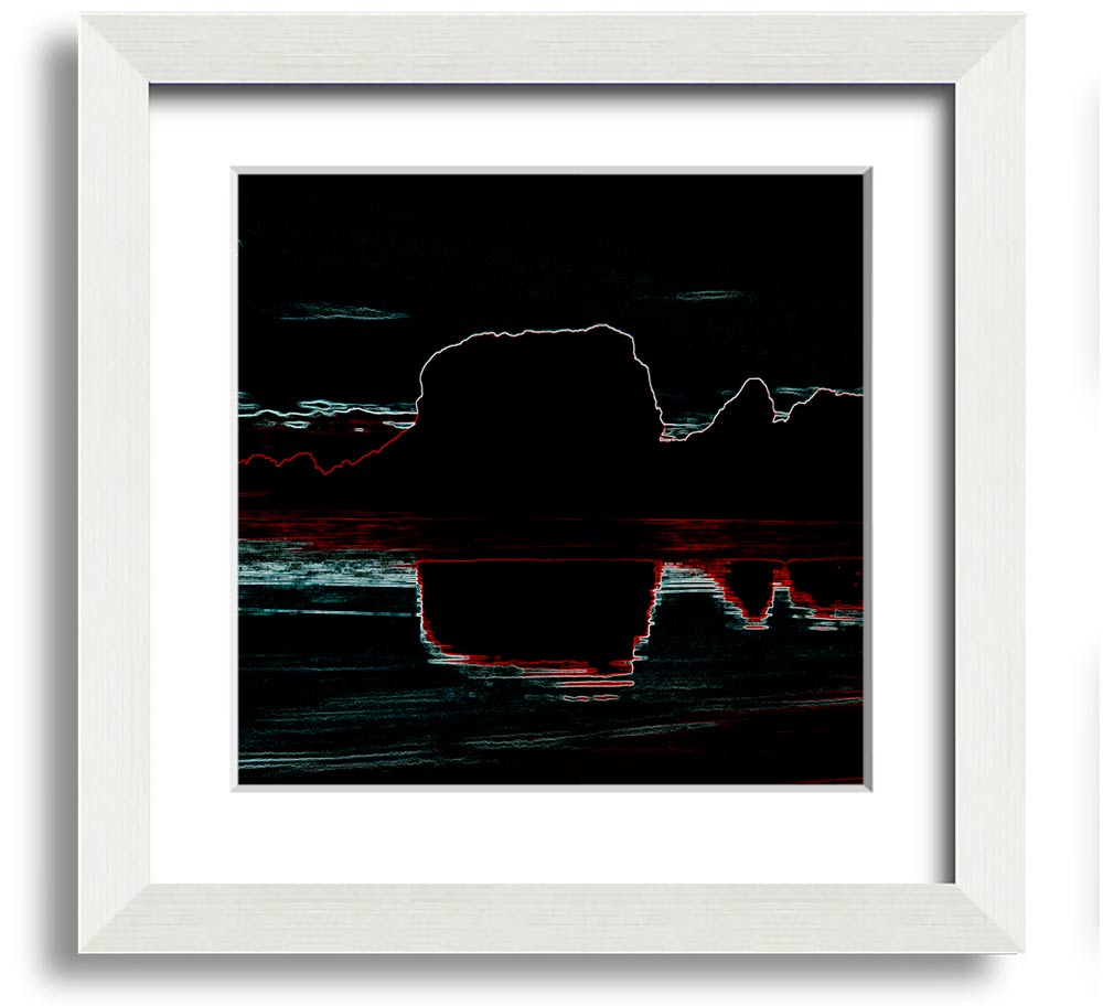 Abstract Neon Landscape 06 square framed print showcasing vibrant neon colors, handmade in the UK, ready to hang.