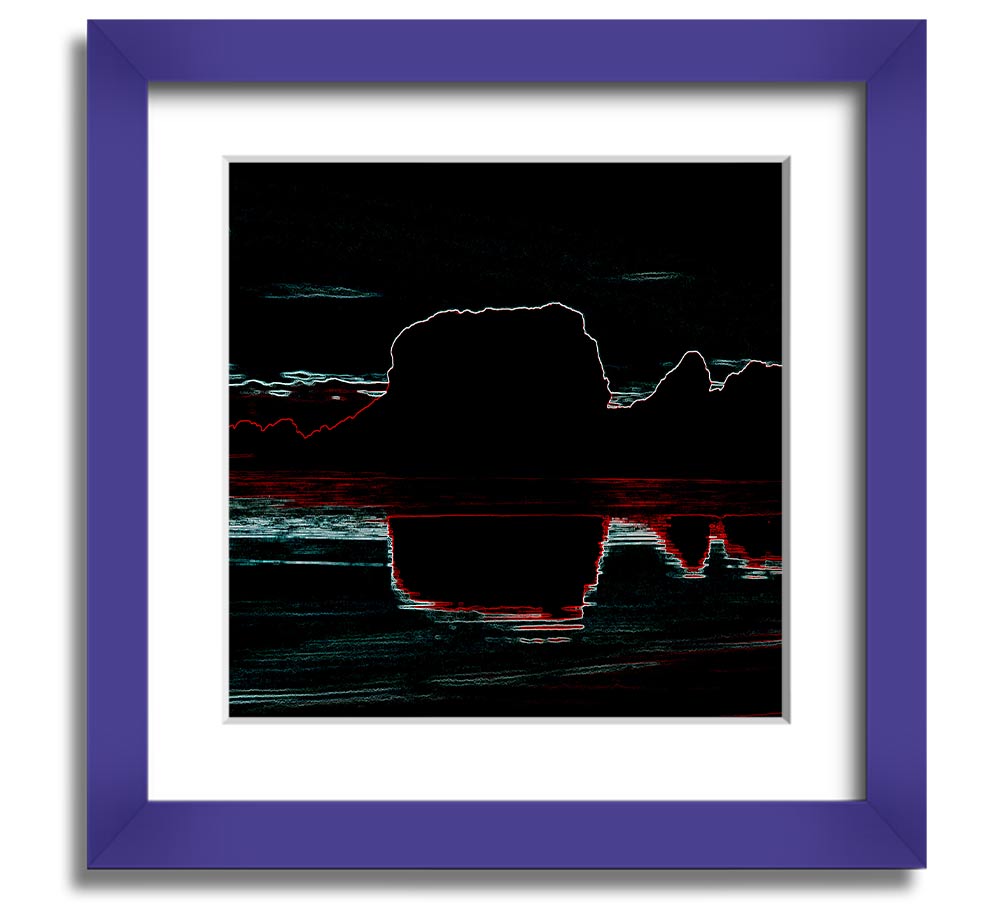 Abstract Neon Landscape 06 square framed print showcasing vibrant neon colors, handmade in the UK, ready to hang.