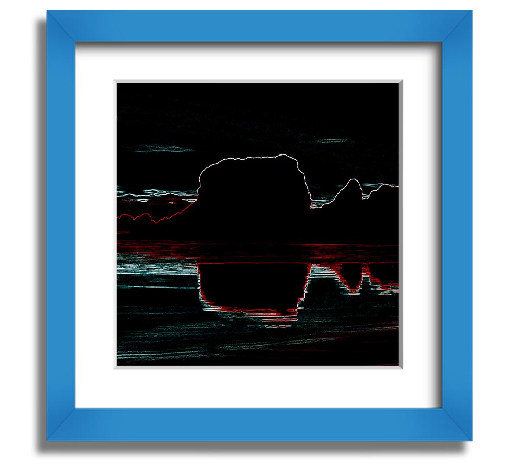 Abstract Neon Landscape 06 square framed print showcasing vibrant neon colors, handmade in the UK, ready to hang.