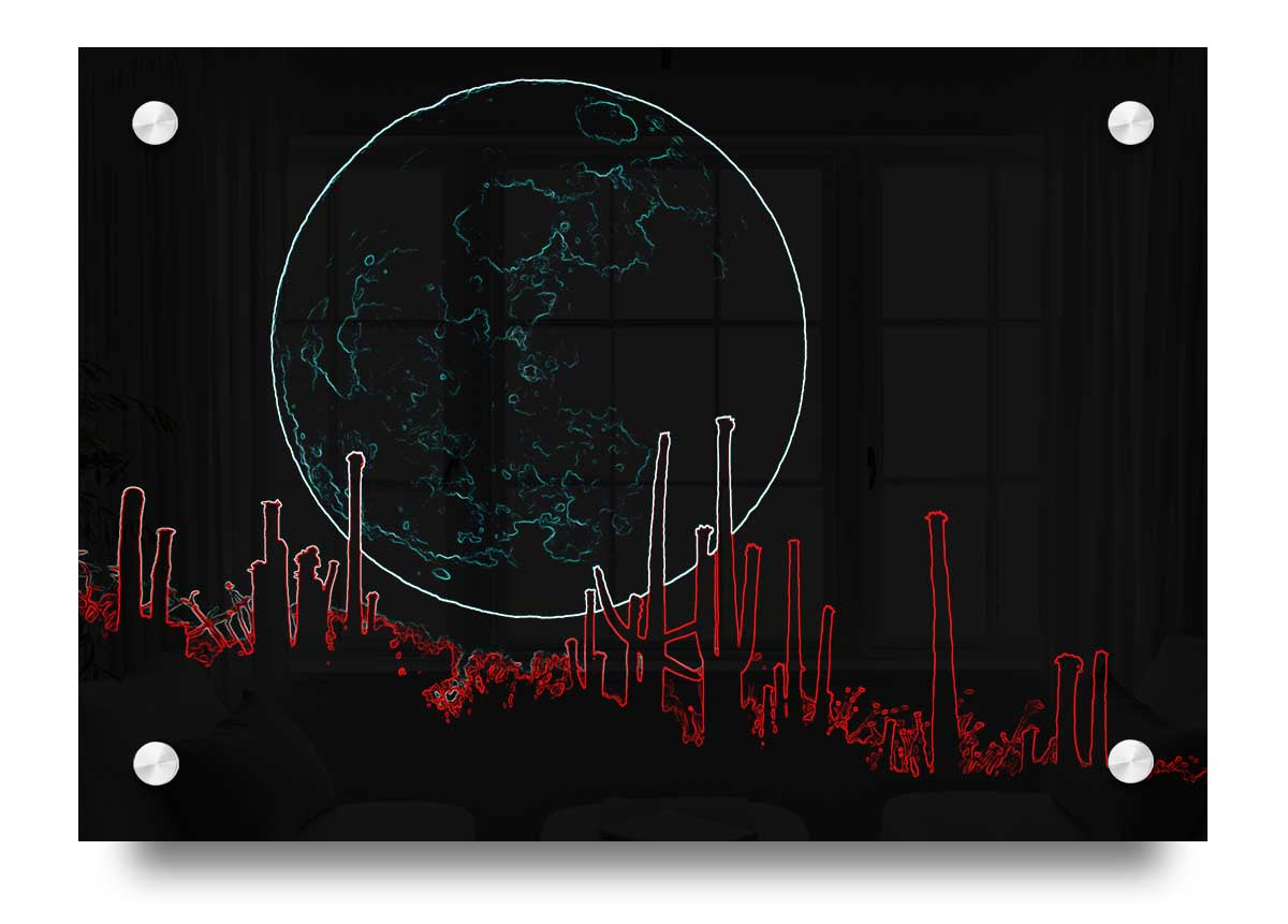 Abstract Neon Landscape 07 acrylic print featuring vibrant neon colors on 5mm thick acrylic glass, ready to hang.