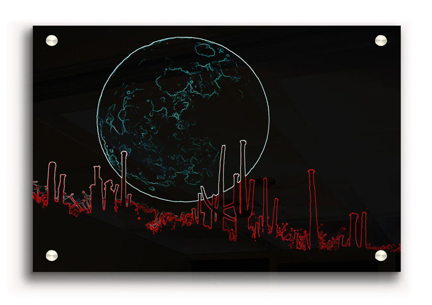 Abstract Neon Landscape 07 acrylic print featuring vibrant neon colors on 5mm thick acrylic glass, ready to hang.