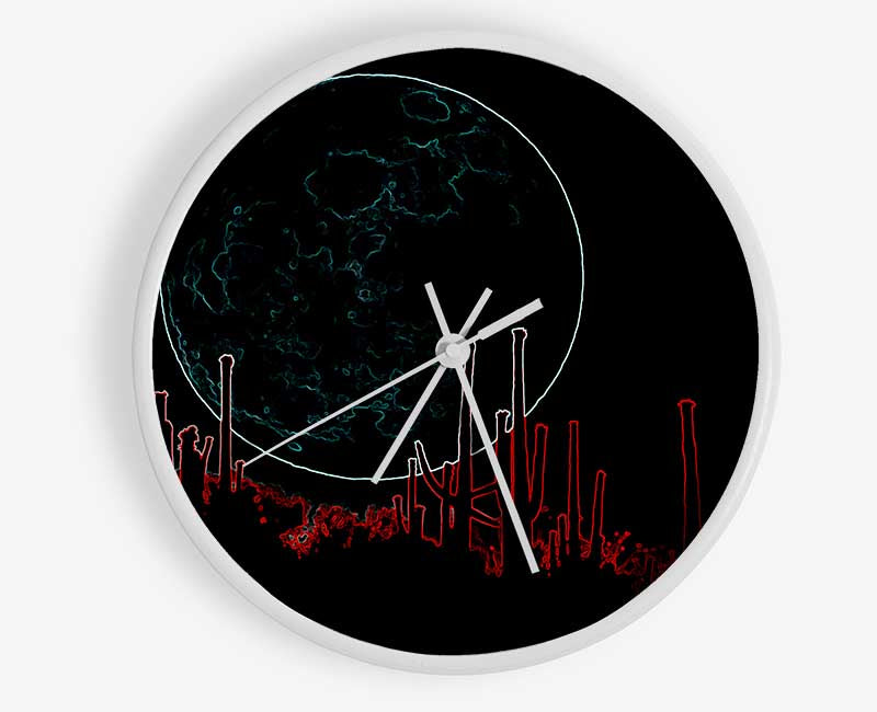 Abstract Neon Landscape 07 clock featuring a vibrant design on a natural bamboo frame with a clear Plexiglas lens.