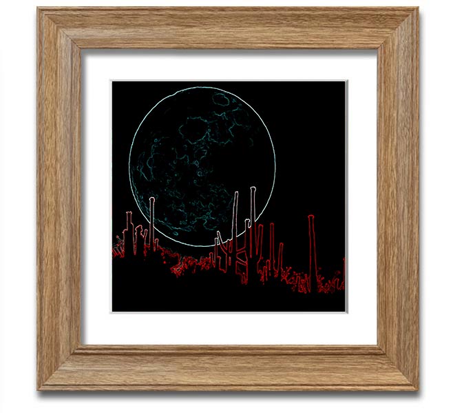 Abstract Neon Landscape 07 square framed print with vibrant colors, handmade in the UK, ready to hang.