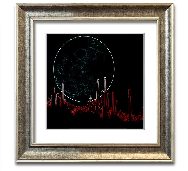 Abstract Neon Landscape 07 square framed print with vibrant colors, handmade in the UK, ready to hang.