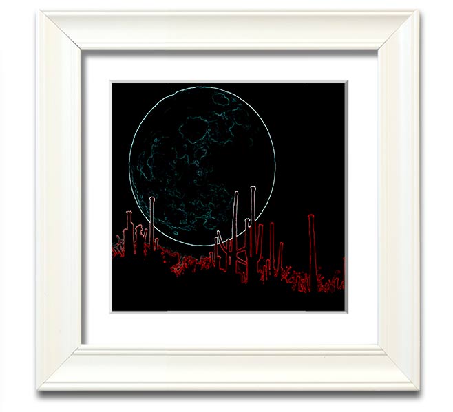 Abstract Neon Landscape 07 square framed print with vibrant colors, handmade in the UK, ready to hang.