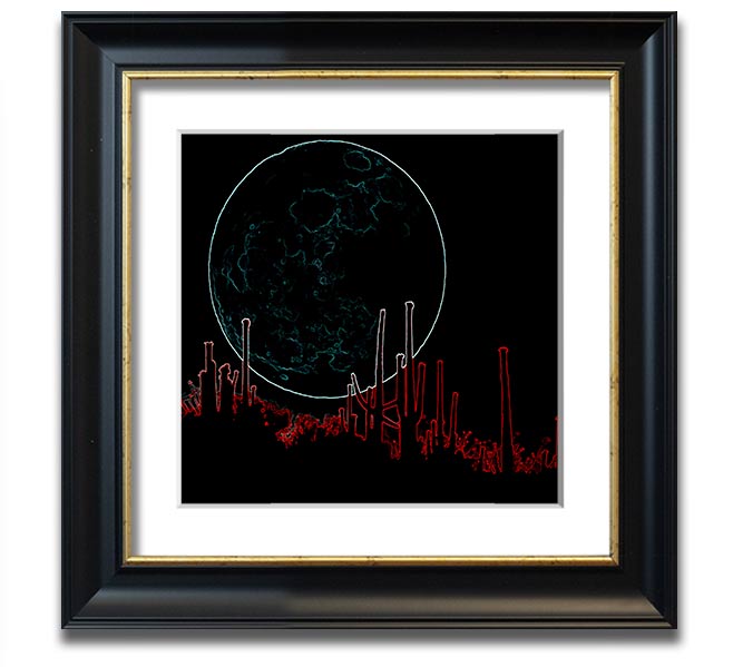 Abstract Neon Landscape 07 square framed print with vibrant colors, handmade in the UK, ready to hang.