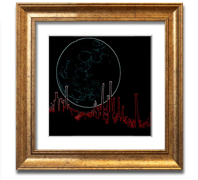 Abstract Neon Landscape 07 square framed print with vibrant colors, handmade in the UK, ready to hang.