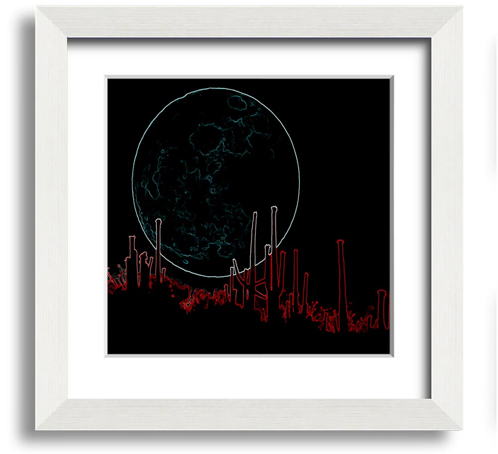 Abstract Neon Landscape 07 square framed print with vibrant colors, handmade in the UK, ready to hang.