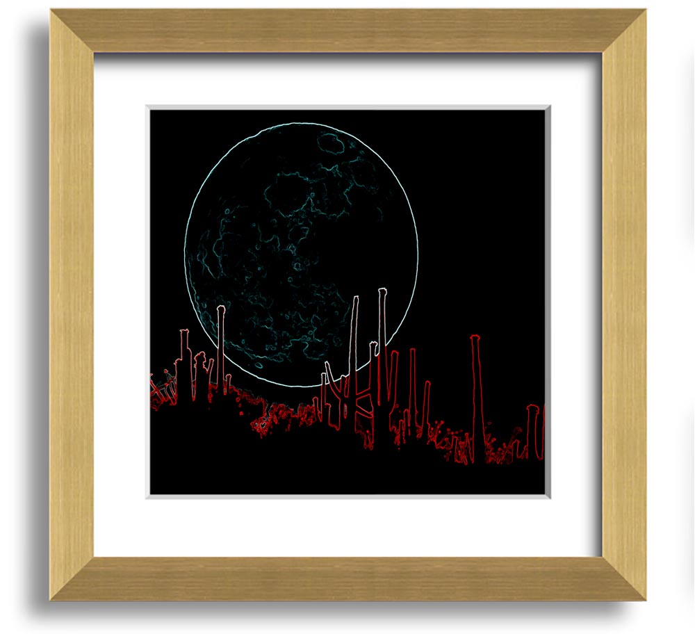 Abstract Neon Landscape 07 square framed print with vibrant colors, handmade in the UK, ready to hang.