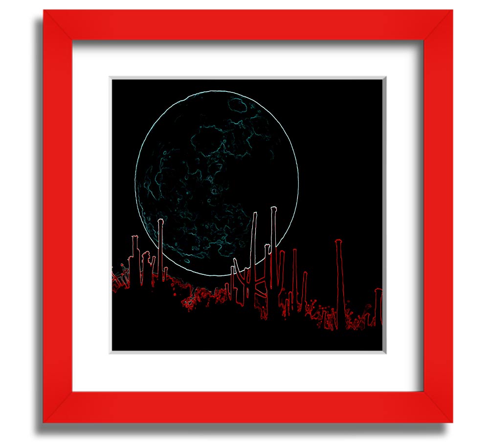 Abstract Neon Landscape 07 square framed print with vibrant colors, handmade in the UK, ready to hang.