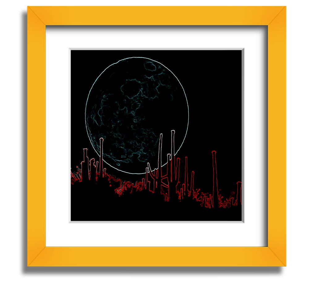Abstract Neon Landscape 07 square framed print with vibrant colors, handmade in the UK, ready to hang.