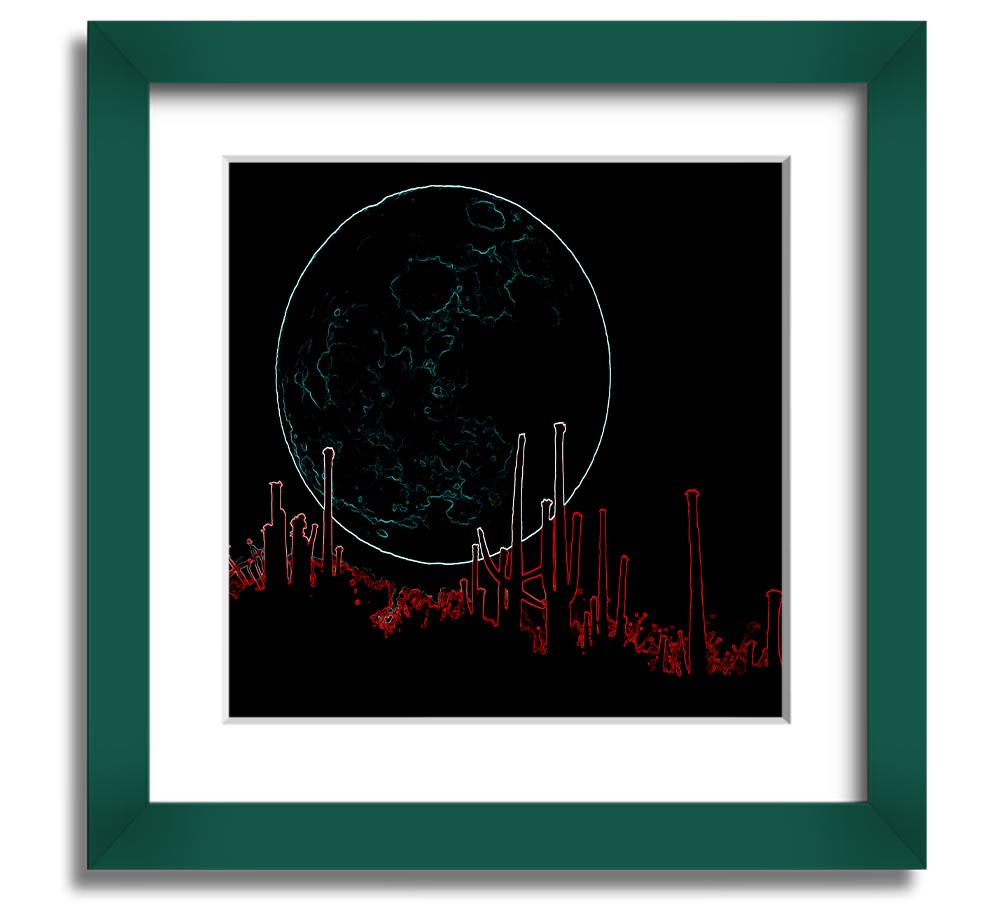 Abstract Neon Landscape 07 square framed print with vibrant colors, handmade in the UK, ready to hang.