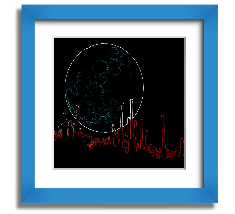 Abstract Neon Landscape 07 square framed print with vibrant colors, handmade in the UK, ready to hang.