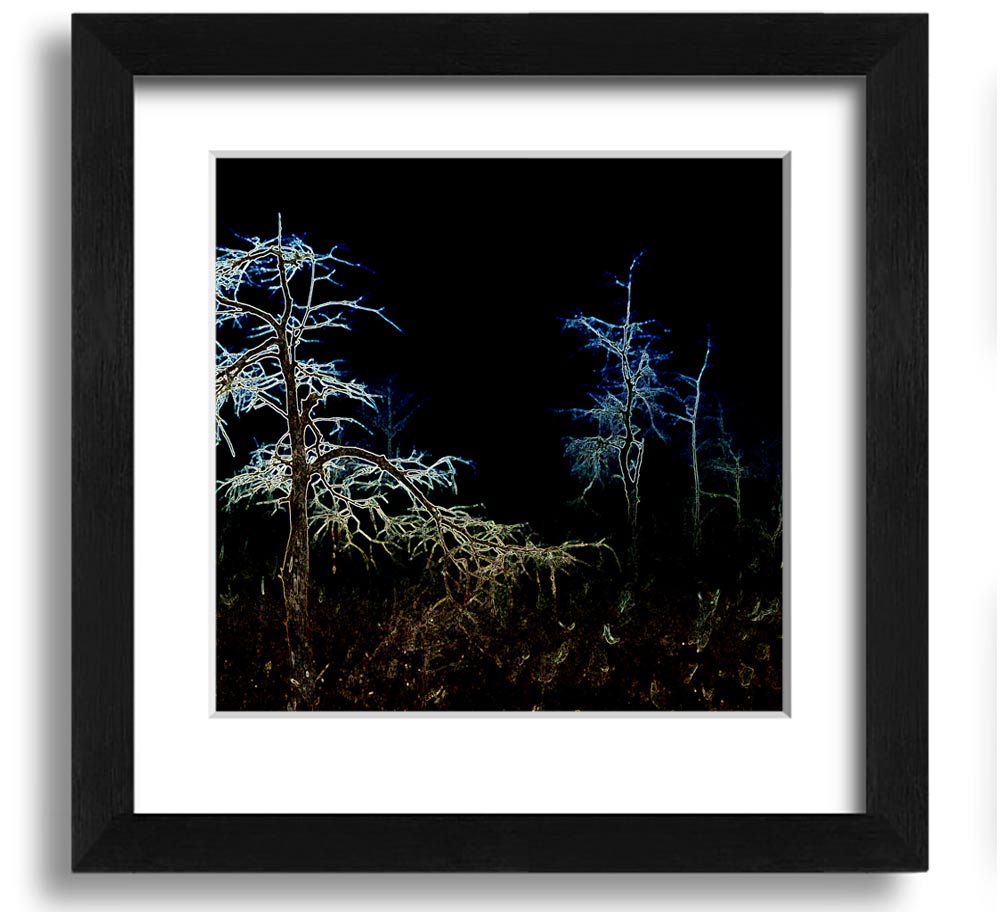 A vibrant square framed print titled Abstract Neon Landscape 09, showcasing bright neon colors in an abstract design, ready to hang.