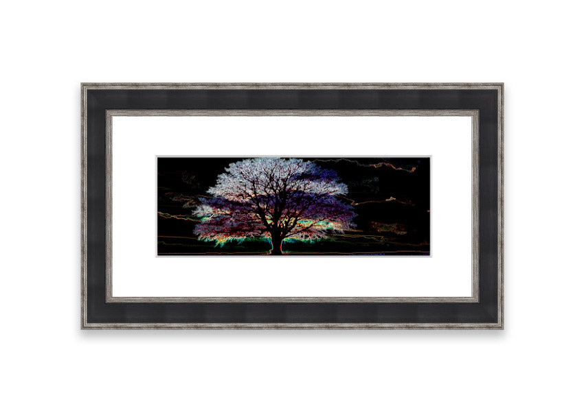 A vibrant framed print titled Abstract Neon Landscape 12 featuring colorful abstract neon designs, ready to hang on a wall.