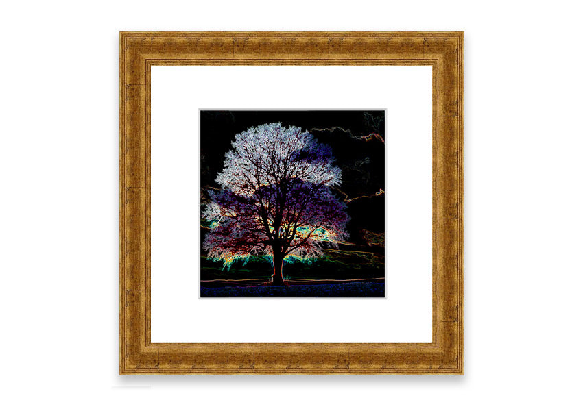 A vibrant framed print titled Abstract Neon Landscape 12 featuring colorful abstract neon designs, ready to hang on a wall.