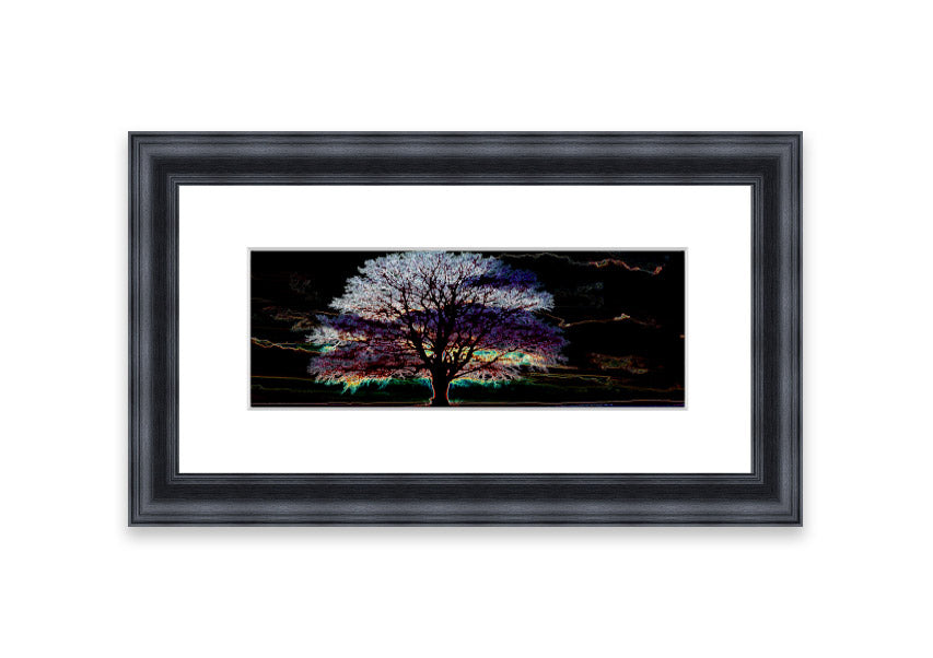 A vibrant framed print titled Abstract Neon Landscape 12 featuring colorful abstract neon designs, ready to hang on a wall.