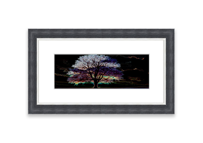 A vibrant framed print titled Abstract Neon Landscape 12 featuring colorful abstract neon designs, ready to hang on a wall.