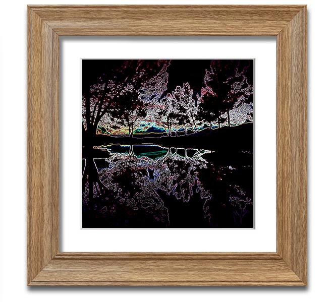 Abstract Neon Landscape 13 square framed print featuring vibrant neon colors, ready to hang.
