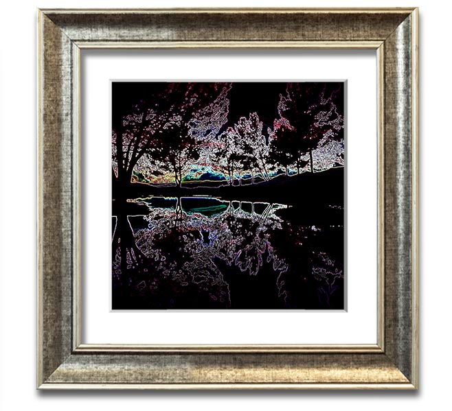 Abstract Neon Landscape 13 square framed print featuring vibrant neon colors, ready to hang.
