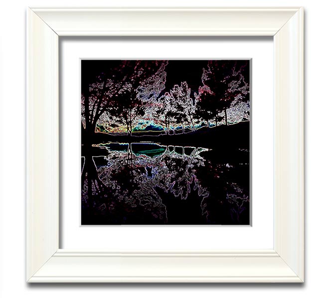 Abstract Neon Landscape 13 square framed print featuring vibrant neon colors, ready to hang.