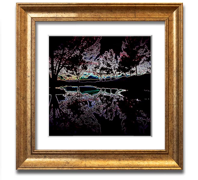 Abstract Neon Landscape 13 square framed print featuring vibrant neon colors, ready to hang.