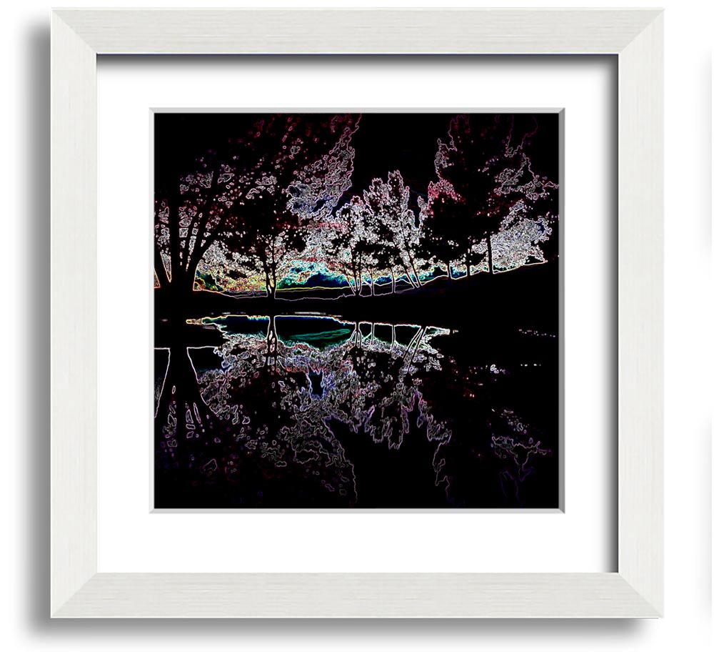 Abstract Neon Landscape 13 square framed print featuring vibrant neon colors, ready to hang.