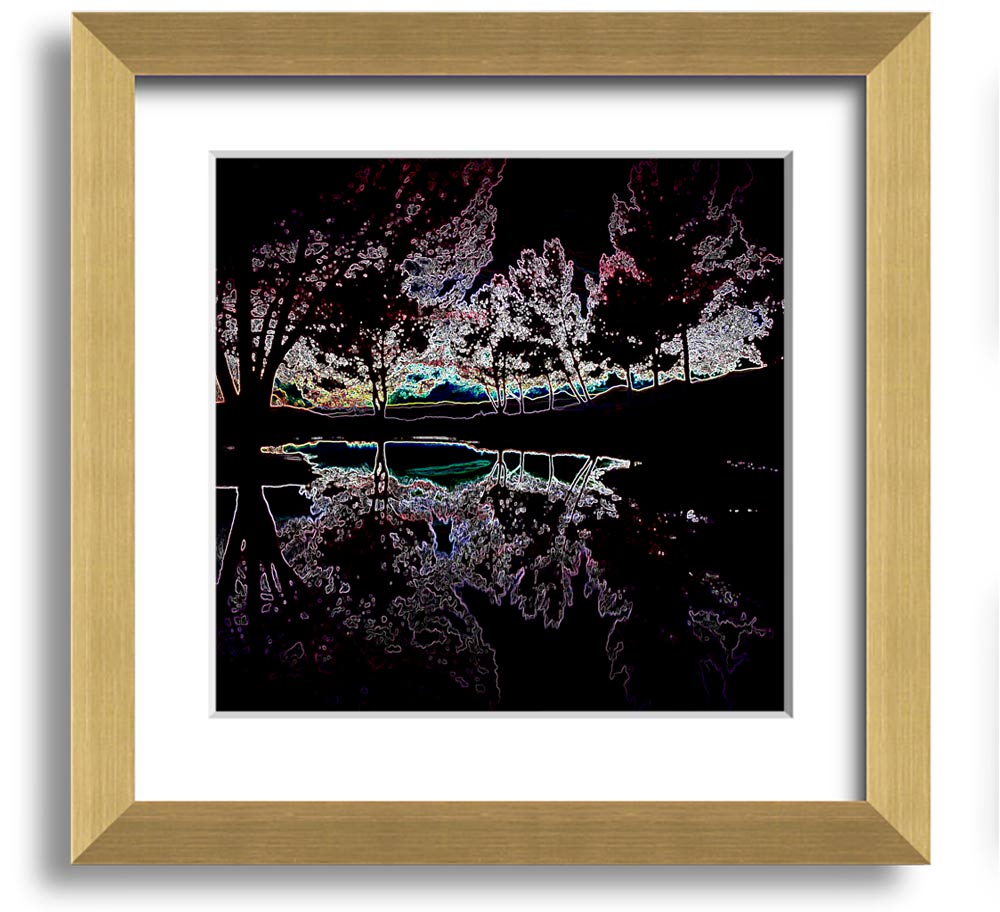 Abstract Neon Landscape 13 square framed print featuring vibrant neon colors, ready to hang.