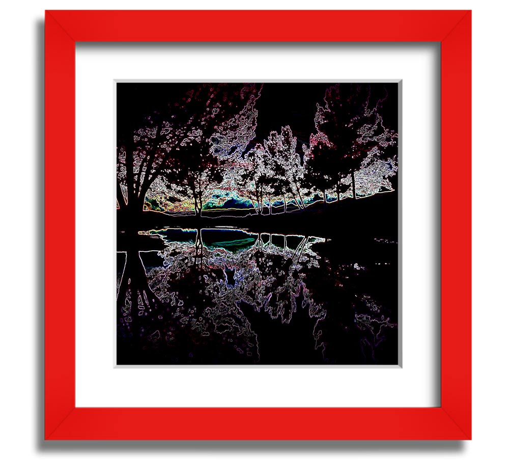 Abstract Neon Landscape 13 square framed print featuring vibrant neon colors, ready to hang.