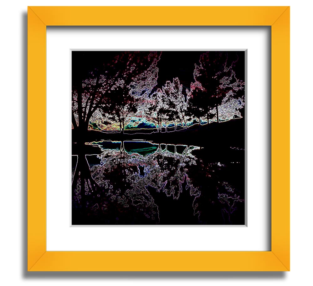 Abstract Neon Landscape 13 square framed print featuring vibrant neon colors, ready to hang.