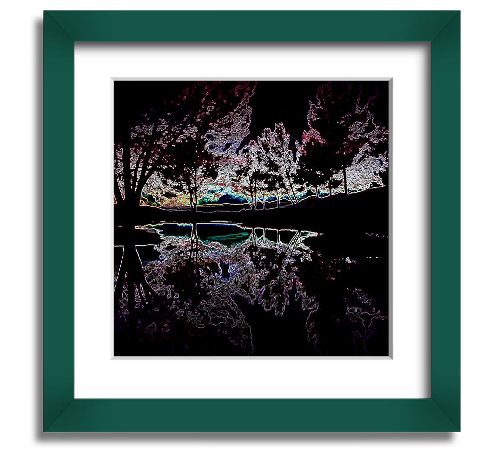 Abstract Neon Landscape 13 square framed print featuring vibrant neon colors, ready to hang.